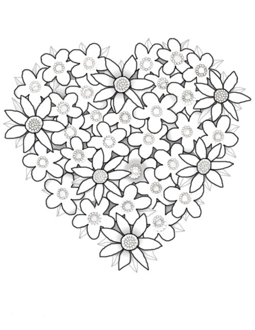 flower heart coloring pages