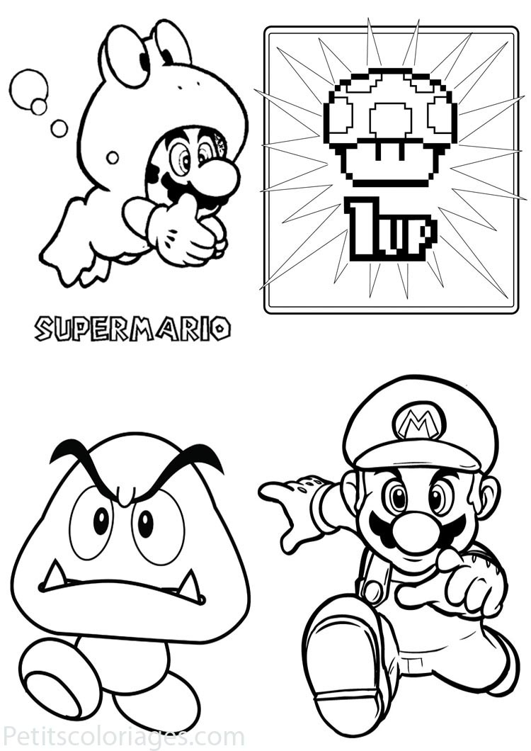 4 Coloriages Mario Mario Grenouille, Champignon, Partie encequiconcerne Dessin À Imprimer Mario