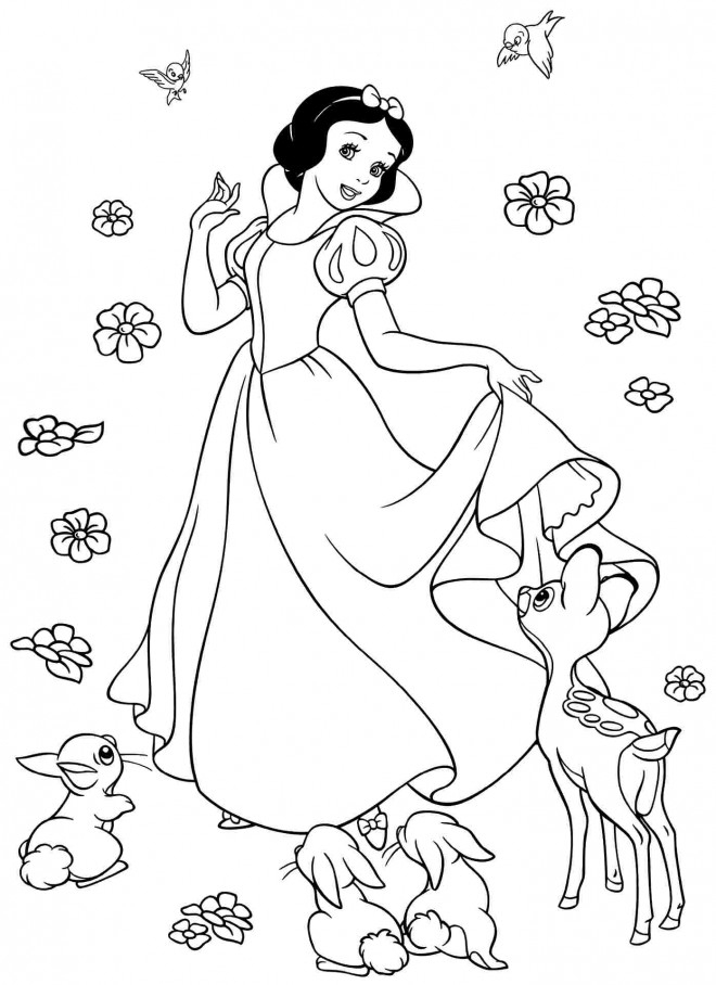 Coloriage Princesse Blanche Neige Entourée Par Des Fleurs tout Coloriage Blanche Neige A Imprimer Gratuit