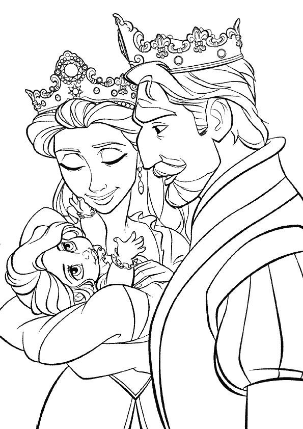 Coloriage Raiponce Avec Ses Parents Dessin Gratuit À Imprimer avec Dessin Princesse Raiponce