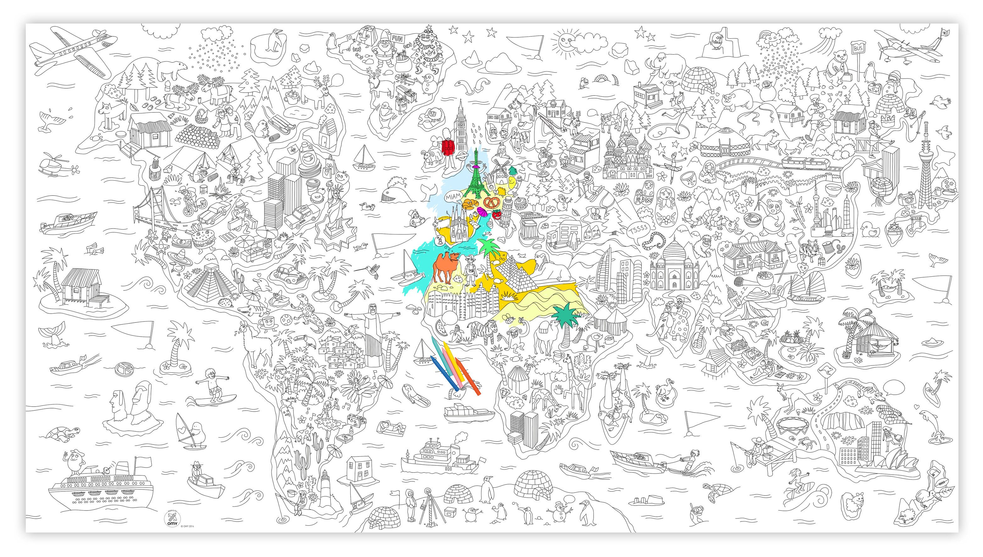Colouring Poster Xxl Atlas By Omy Design &amp; Play - White à Coloriage Omy Paris