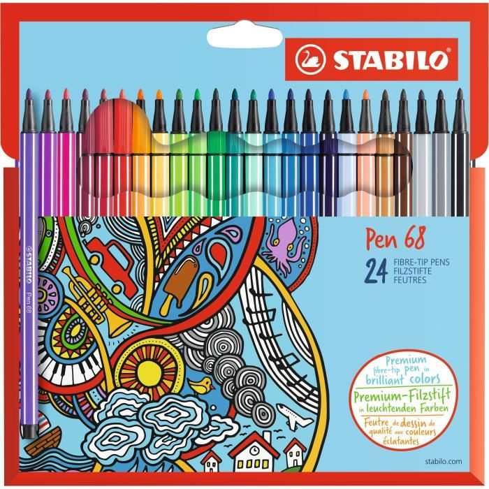 Stabilo – Etui Carton De 24 Feutres De Coloriage Pen 68 serapportantà Boite De Feutres Coloriage