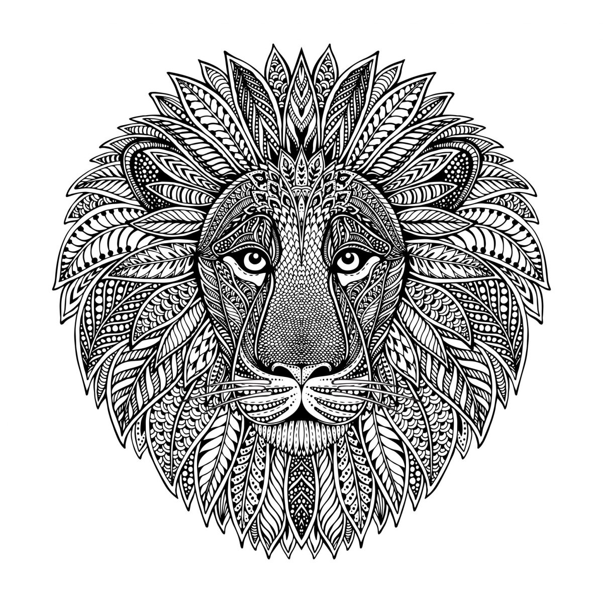 Tete De Lion Style Mandala  Lions  Coloriages Difficiles avec