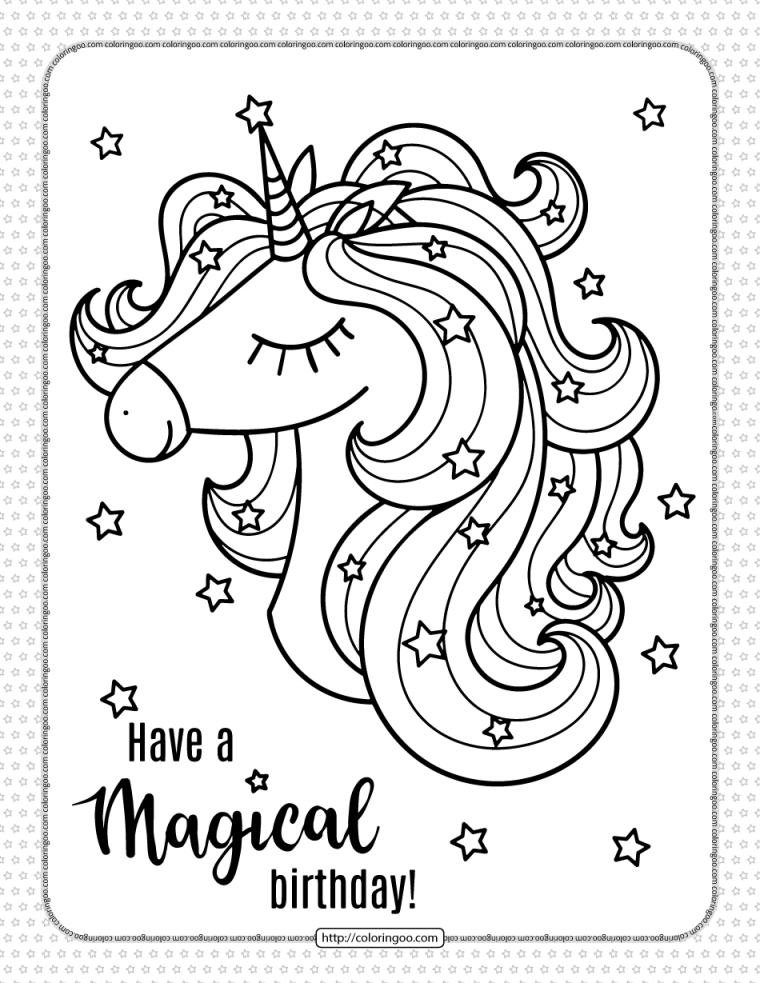 unicorn birthday coloring page