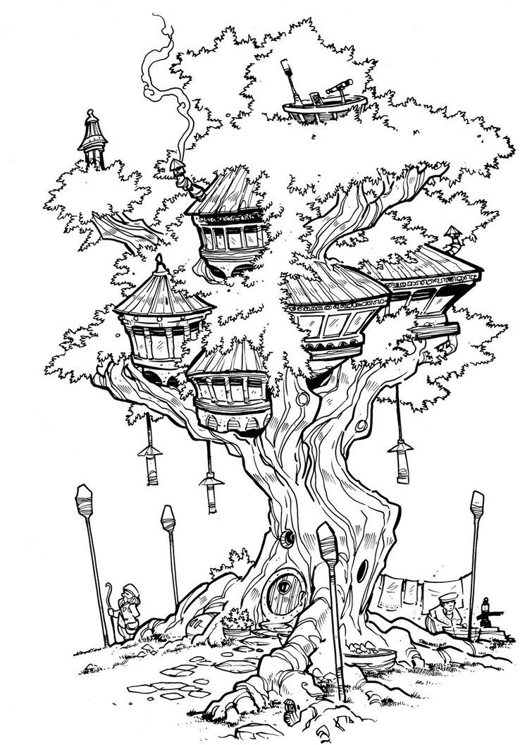 tree house coloring page