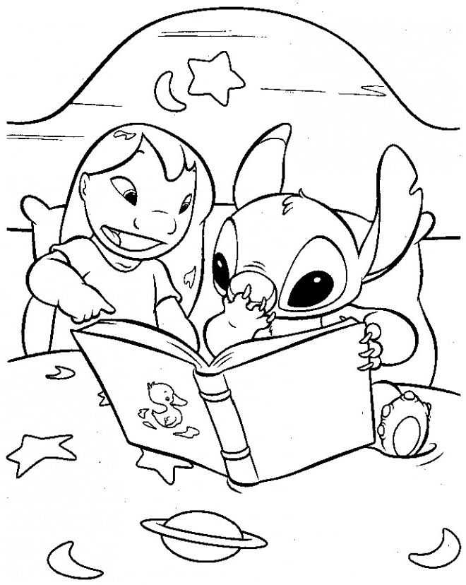 Coloriage Lilo Et Stitch Lisent Un Livre Dessin Gratuit À dedans Livre Coloriage Disney