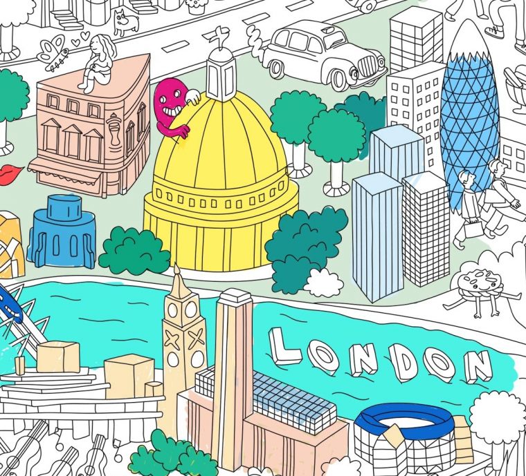 Poster Géant À Colorier Londres encequiconcerne Coloriage Géant Omy