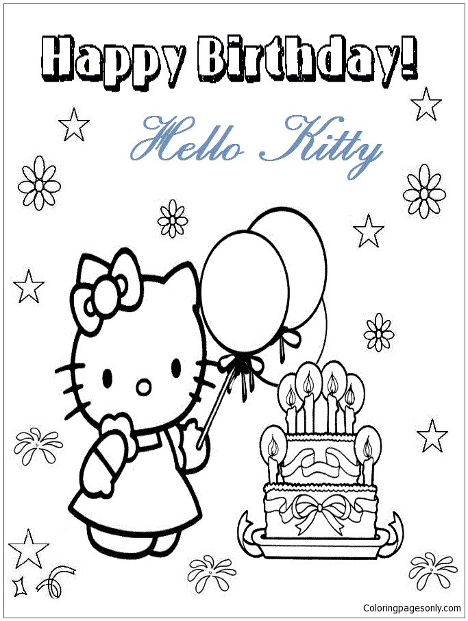 hello kitty birthday coloring pages