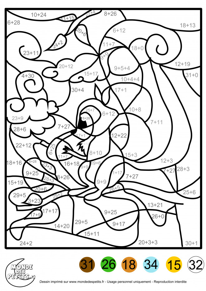 Coloriage Addition Magique Ecureuil En Couleur Dessin tout Coloriage Adulte À Imprimer Avec Codé Couleur