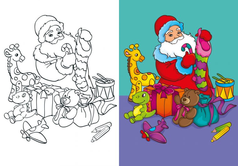 Coloriage Avec Modèle : Le Père Noël Prépare Les Cadeaux intérieur Dessin Top Modèle À Imprimer