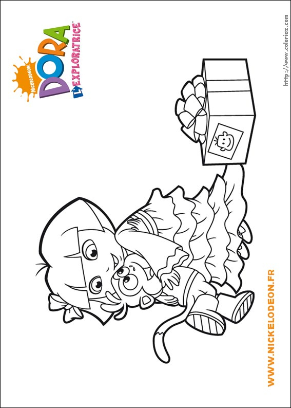 Coloriage – Le Cadeau De Dora pour Coloriage Dora Noel