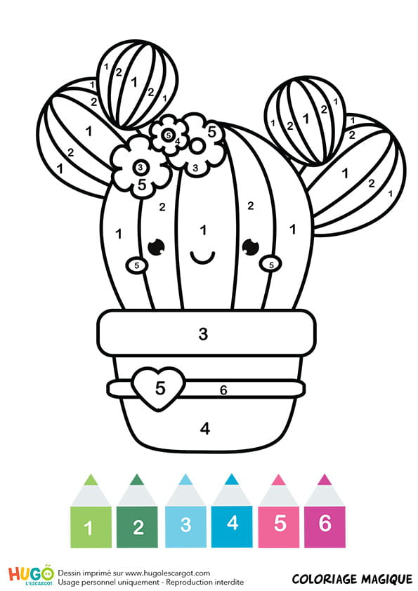 Coloriage Magique Cp : Un Cactus Kawaii destiné Kawaii Coloriage