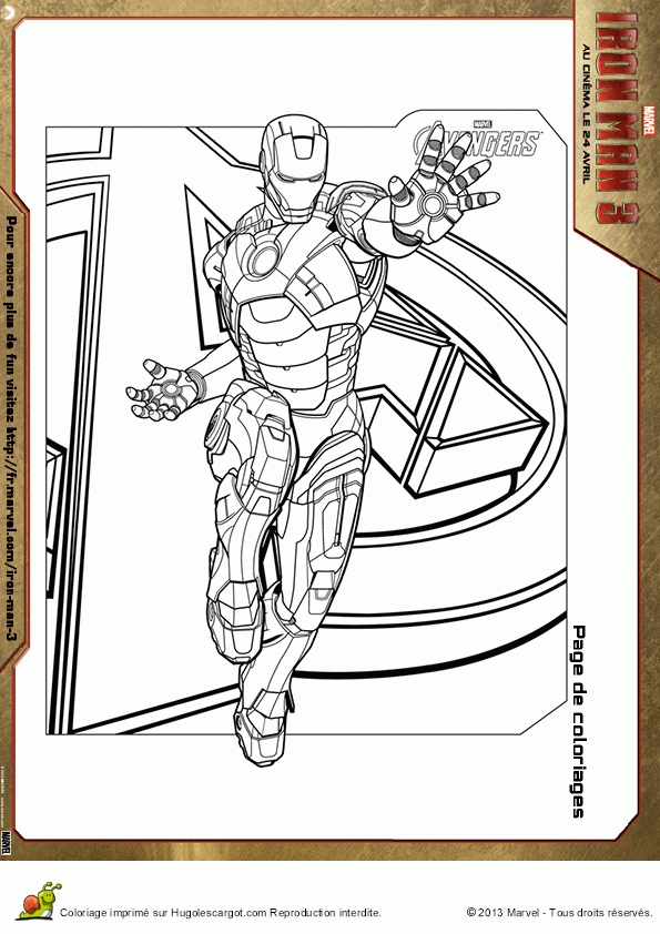 Coloriage Marvel Iron Man 3 Armure avec Masque Iron Man À Imprimer