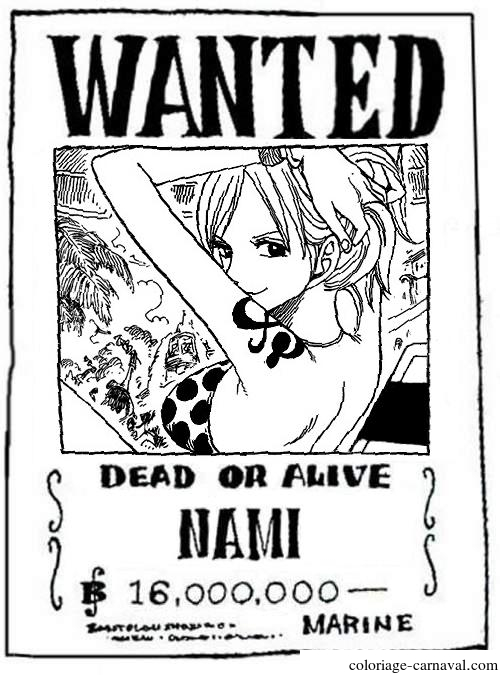 Coloriage One Piece Wanted Nami Dead Or Alive Dessin concernant One Piece A Imprimer