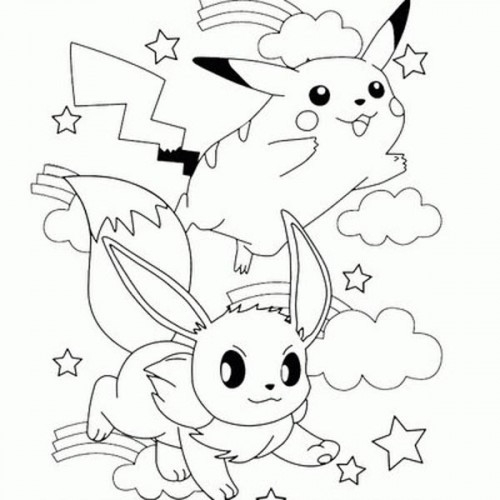 Coloriage Pokémons Pikachu Et Evoli Sous Les Nuages serapportantà Dessin Pokemon Evoli En Couleur