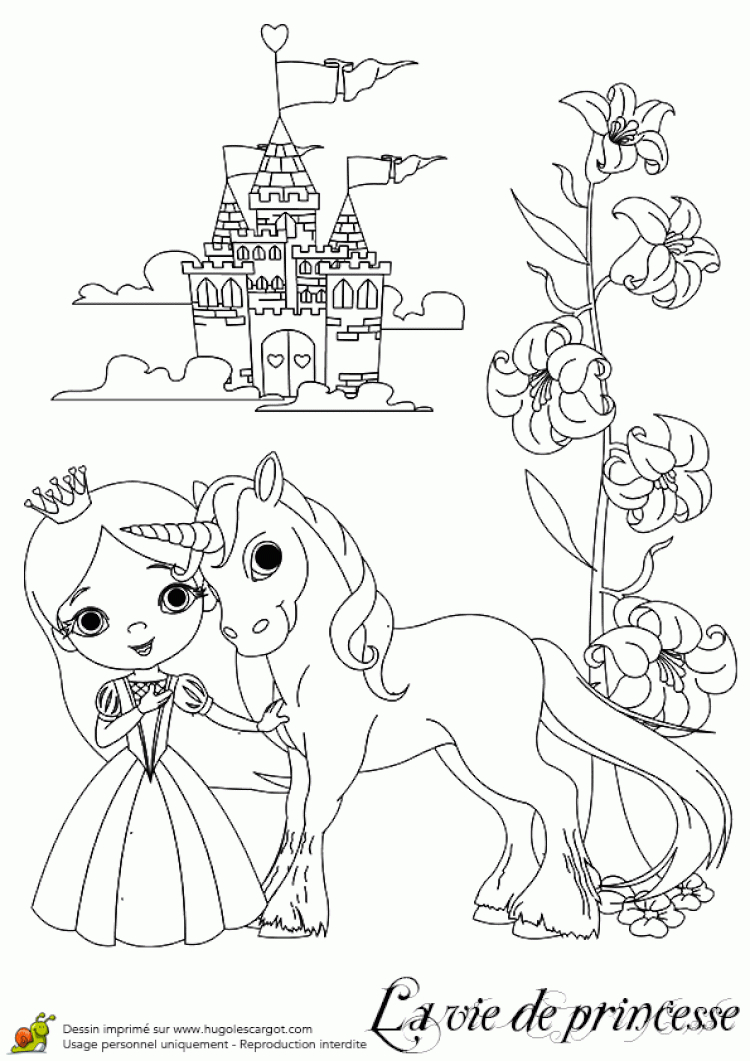 Coloriage Princesse Licorne Et Chateau | Licorne Coloriage concernant Coloriage Château Princesse