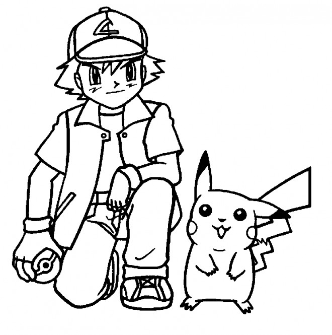 Coloriage Sacha Et Son Pokémon Pikachu Dessin Gratuit À intérieur Coloriage Pokemon Sacha