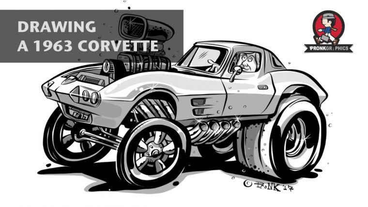 Drawing 63 Corvette Gasser Hot Rod Cartoon (Ipad Pro pour Dragster Dessin