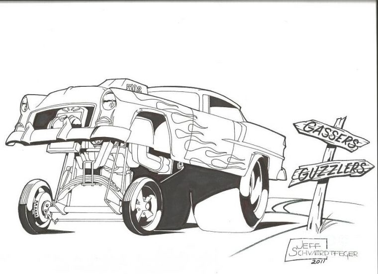 Gassers 'N Guzzlers Drawing By Jeff Schwerdtfeger pour Dragster Dessin