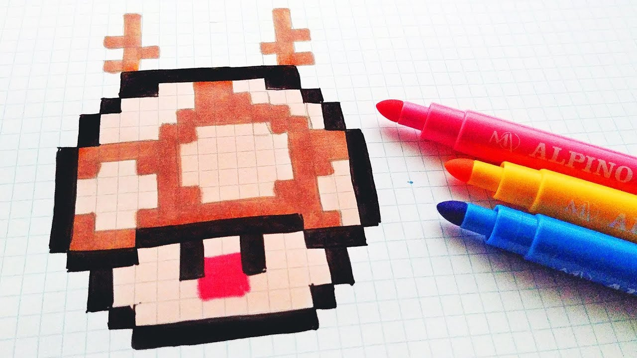 Handmade Pixel Art - How To Draw A Rudolph Mushroom # concernant Pixel Art Noel Facile