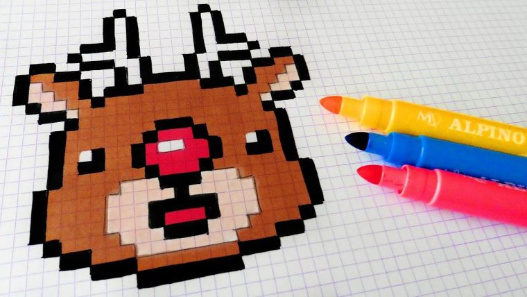 Handmade Pixel Art – How To Draw Kawaii Rudolph #Pixelart dedans Pixel Art Noel Facile