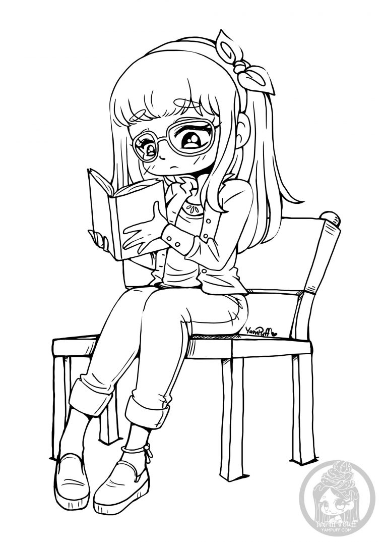 La Fille Qui Lit – Coloriage Kawaii – Coloriages Pour Enfants dedans Coloriage Manga Fille Kawaii