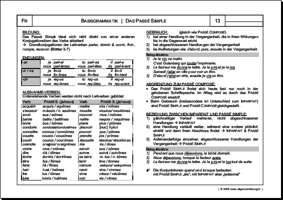 Passé Simple Grammatik | Gratis Französisch-Arbeitsblatt tout Passe Compose Dormir