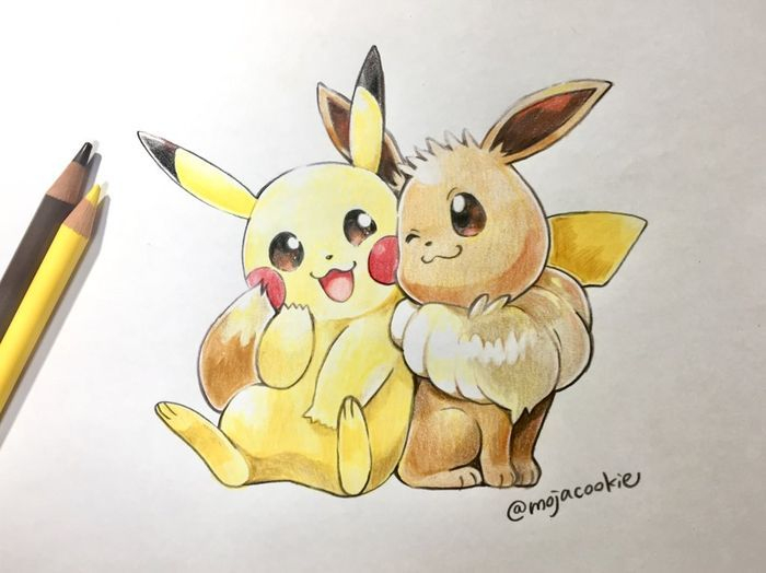 Pokémon : Let'S Go – Dessin De Pikachu Et Evoli Au Crayon concernant Dessin De Sacha Et Pikachu En Couleur