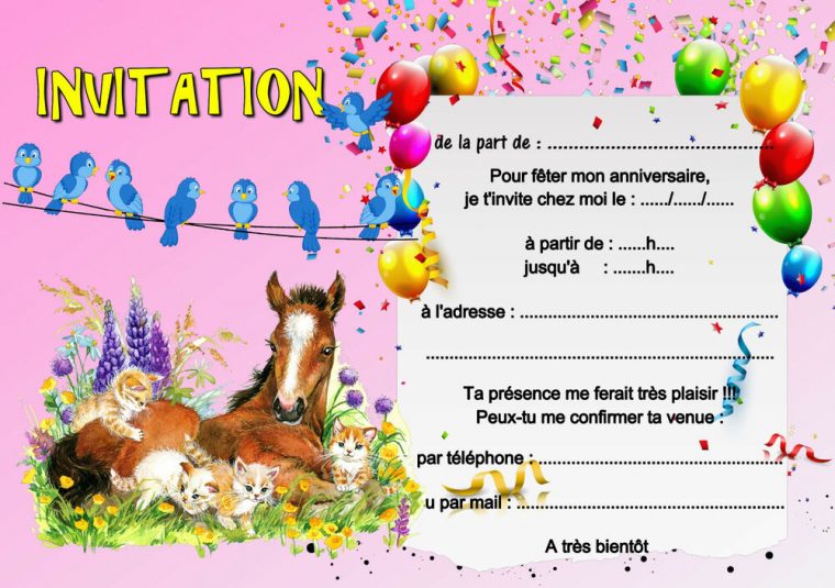 5 – 12 Ou 14 Cartes Invitation Anniversaire Cheval Chat tout Carte Invitation Anniversaire Fille Gratuite À Imprimer