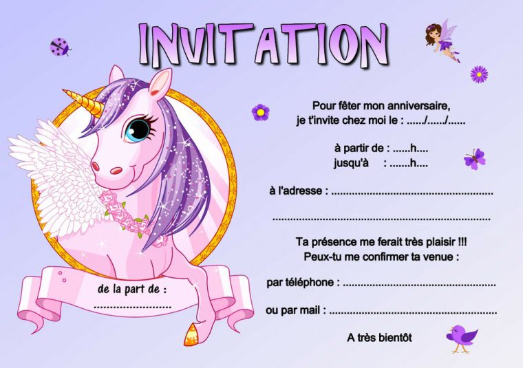 5 – 12 Ou 14 Cartes Invitation Anniversaire Licorne Réf à Carte Invitation D Anniversaire À Imprimer Gratuite