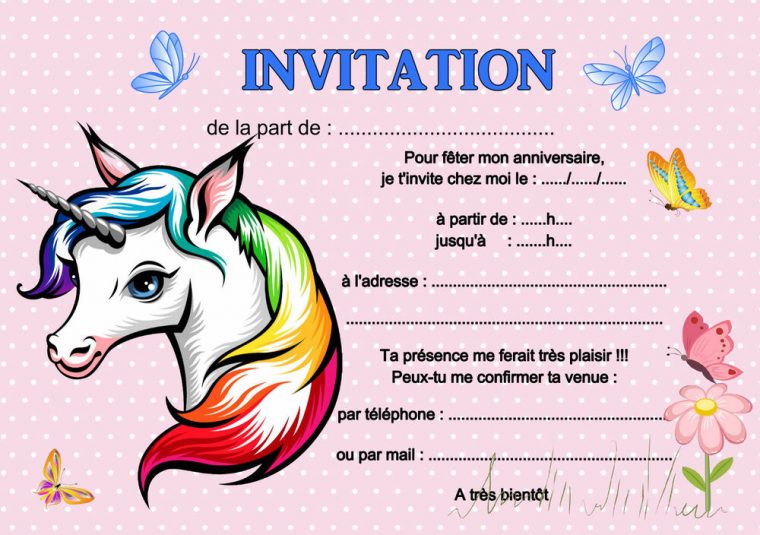 5 – 12 Ou 14 Cartes Invitation Anniversaire Licorne Réf serapportantà Carte Invitation Gratuite À Imprimer