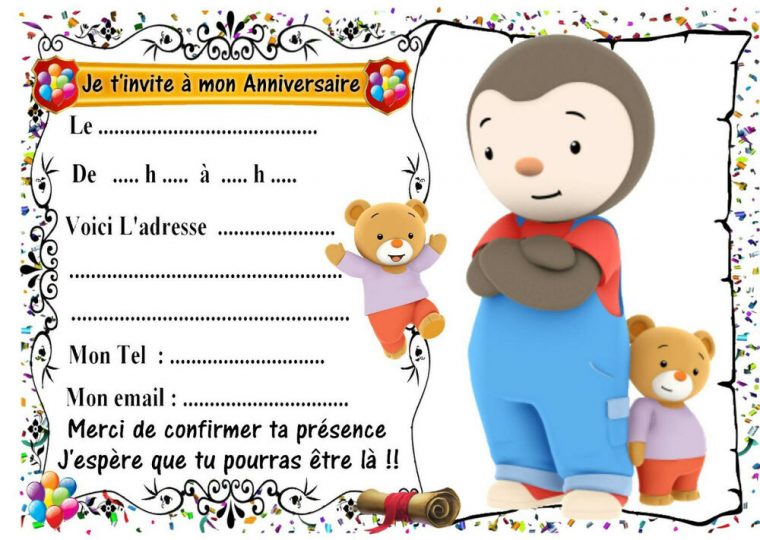 5 Cartes Invitation Anniversaire Tchoupi 02 D'Autres intérieur Carte Invitation Anniversaire