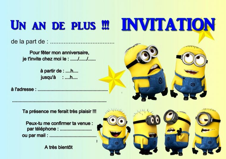 5 Ou 12 Cartes Invitation Anniversaire Les Minions Réf 277 intérieur Carte Invitation Anniversaire Garçon