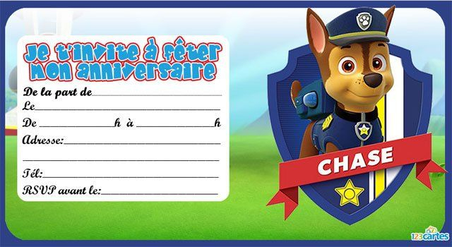 6 Invitations Anniversaire Pat Patrouille Ou Paw Patrol À destiné Invitation Anniversaire Garçon À Imprimer