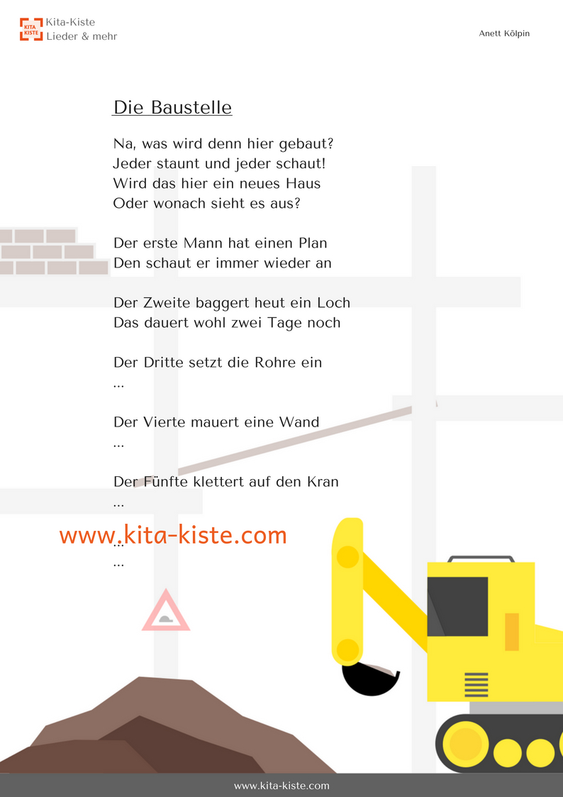 Baustelle Fingerspiel Kindergarten | Fingerspiele concernant Berufe Auf Der Baustelle