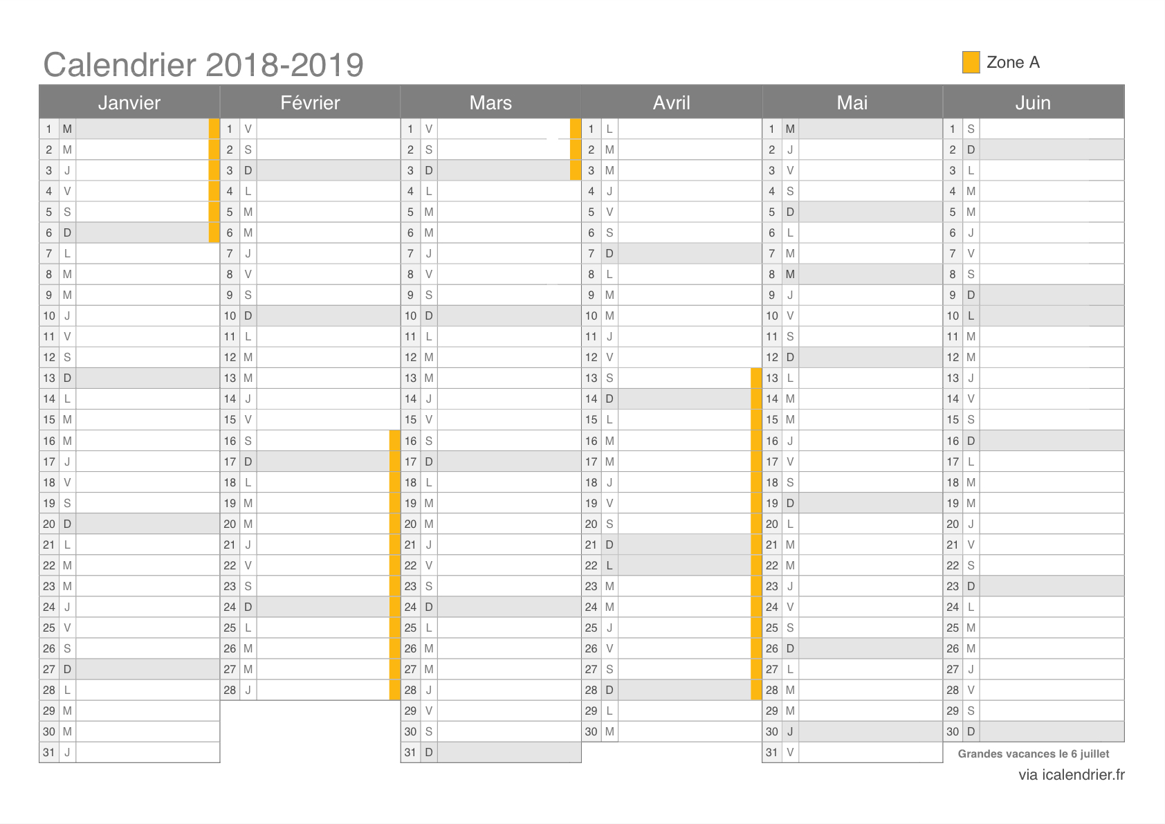 Caledrier Scolaire 2018 2019 Modifiable Et Telechargeable avec Calendrier Scolaire 2017 2018 Excel