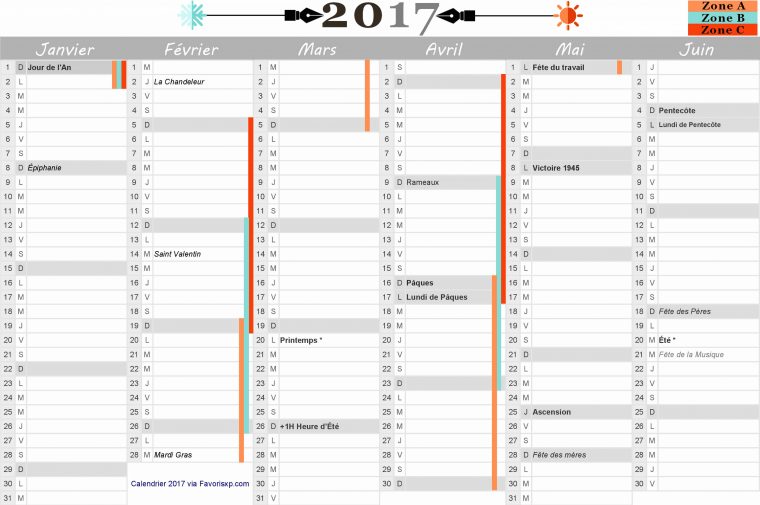 Calendrier 2017 Avec Les Vacances Scolaires Et Jours serapportantà Calendrier Scolaire 2017 2018 Excel