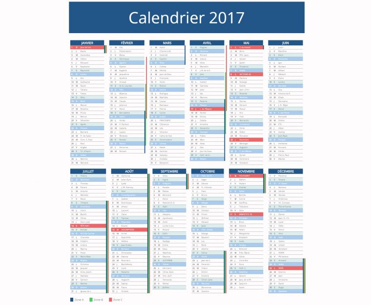 Calendrier 2017 ↠ Vacances Scolaires & Jours Fériés 2017 encequiconcerne Calendrier Scolaire 2017 2018 Excel