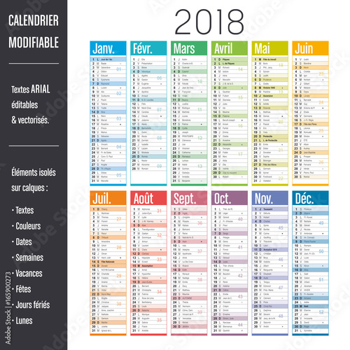 Calendrier 2018 Modifiable (Éléments Isolés Sur Calques concernant Calendrier Scolaire 2017 2018 Excel