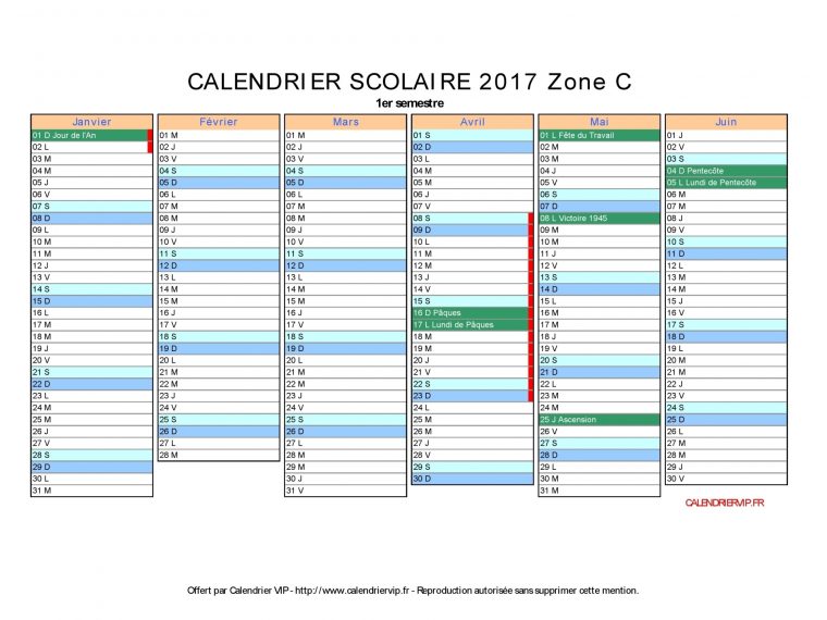 Calendrier Scolaire 2017 À Imprimer Gratuit En Pdf Et Excel pour Calendrier Scolaire 2017 2018 Excel