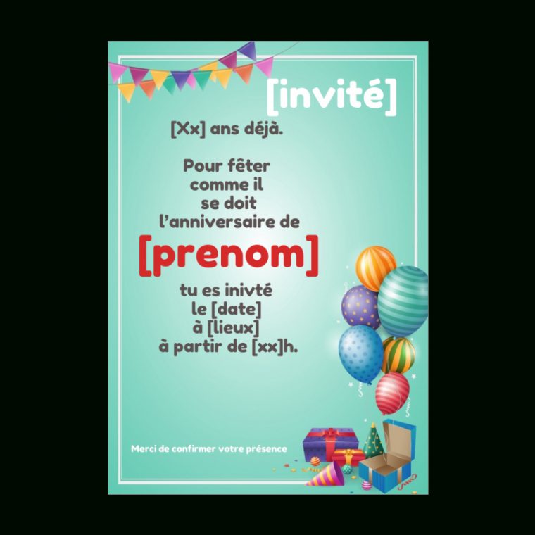 Carte Invitation Anniversaire Cadeau Enfant Ballon À serapportantà Carte Invitation Anniversaire A Imprimer