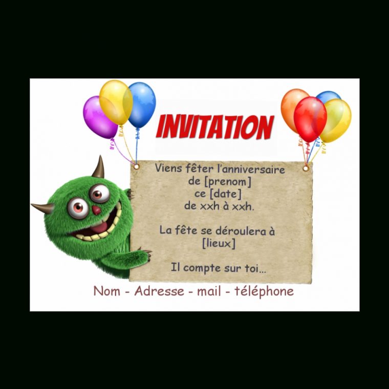 Carte Invitation Anniversaire Enfant Ballon Vert Gratuit À avec Invitation Anniversaire À Imprimer