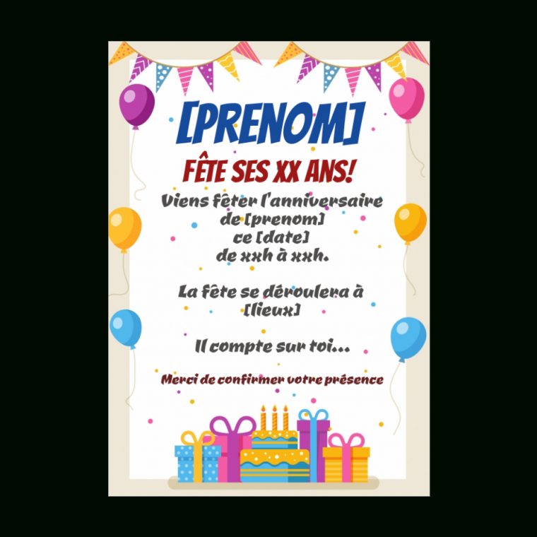 Carte Invitation Anniversaire Enfant Gateau Ballon Gratuit concernant Carte Invitation Anniversaire A Imprimer