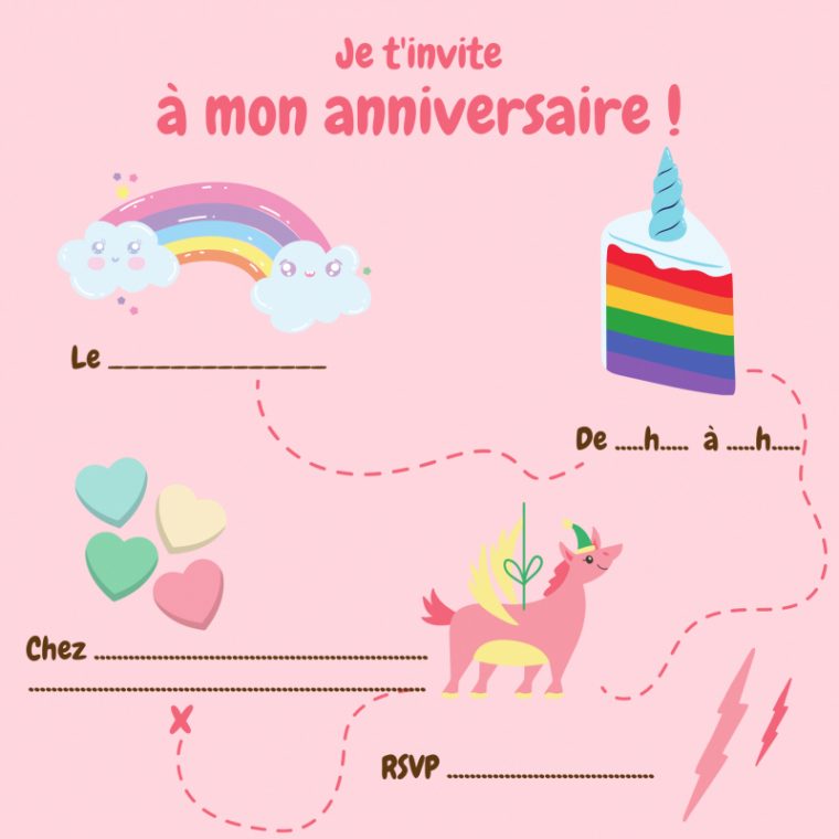 Carte Invitation Anniversaire Licorne – 1 encequiconcerne Carton Invitation Anniversaire Gratuit À Imprimer