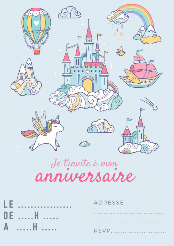 Carte Invitation Anniversaire Licorne – 2 pour Invitation Anniversaire Fille Gratuit