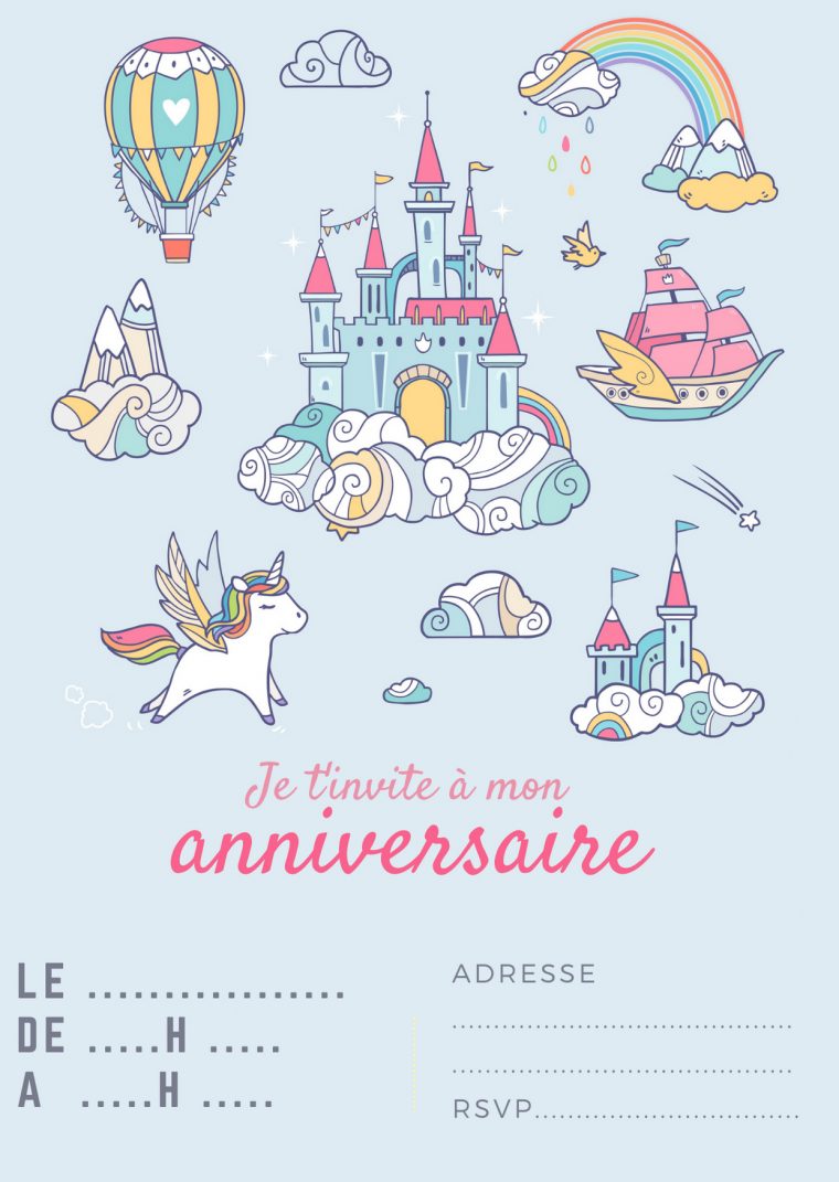 Cartes D'Invitation Pour Des Anniversaires De Licorne dedans Carte D Invitation Gratuite À Imprimer