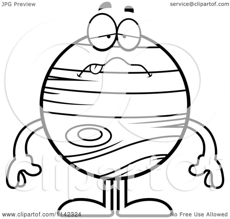 Cartoon Clipart Of A Black And White Sick Planet Jupiter destiné Coloriage Jupiter