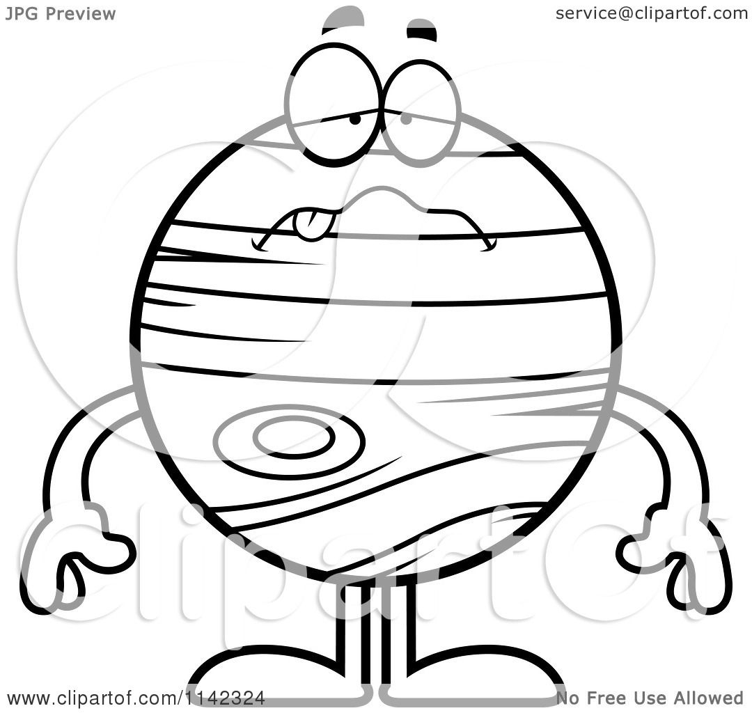 Cartoon Clipart Of A Black And White Sick Planet Jupiter destiné Coloriage Jupiter