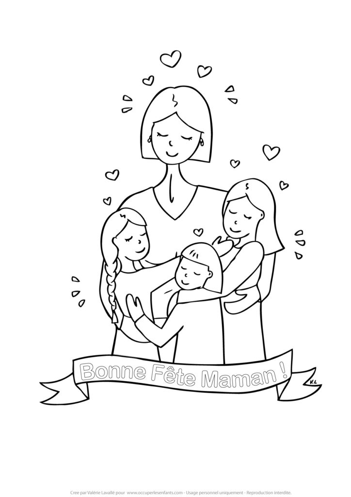 Coloriage Bonne Fete Maman De 3 Filles – Occuper Les Enfants pour Coloriage Pour Maman