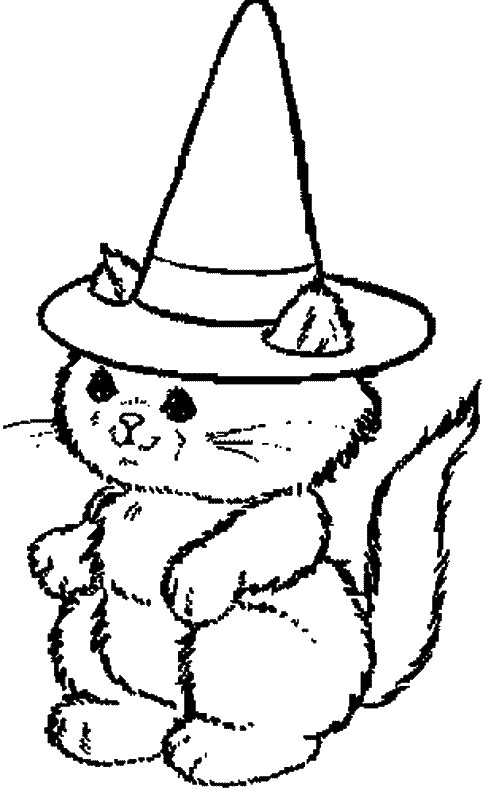 Coloriage Chat Porte Un Chapeau De Sorcière dedans Coloriage Chaton À Imprimer